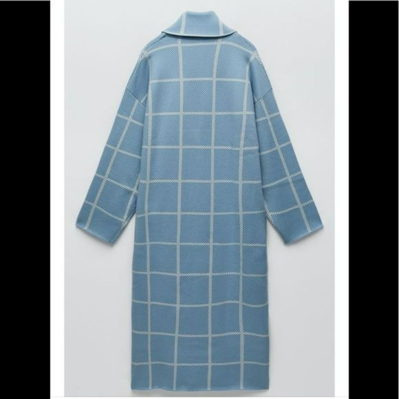 NWT ZARA PLAID COAT BLUE WHITE M BLOGGER'S FAV - Picture 10 of 11